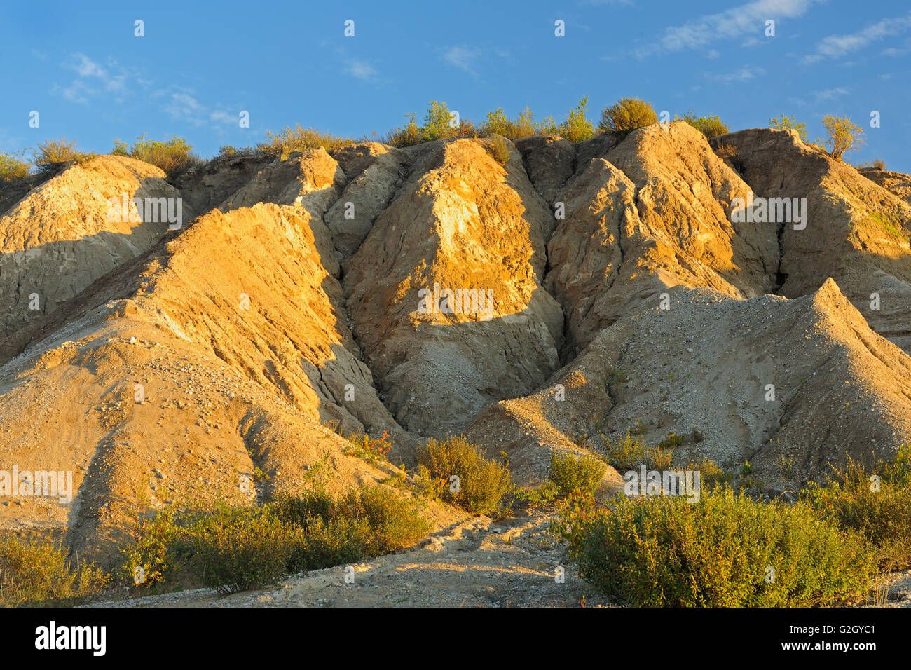 Erosione dei terreni al tramonto Gillam Road Manitoba Canada Foto Stock