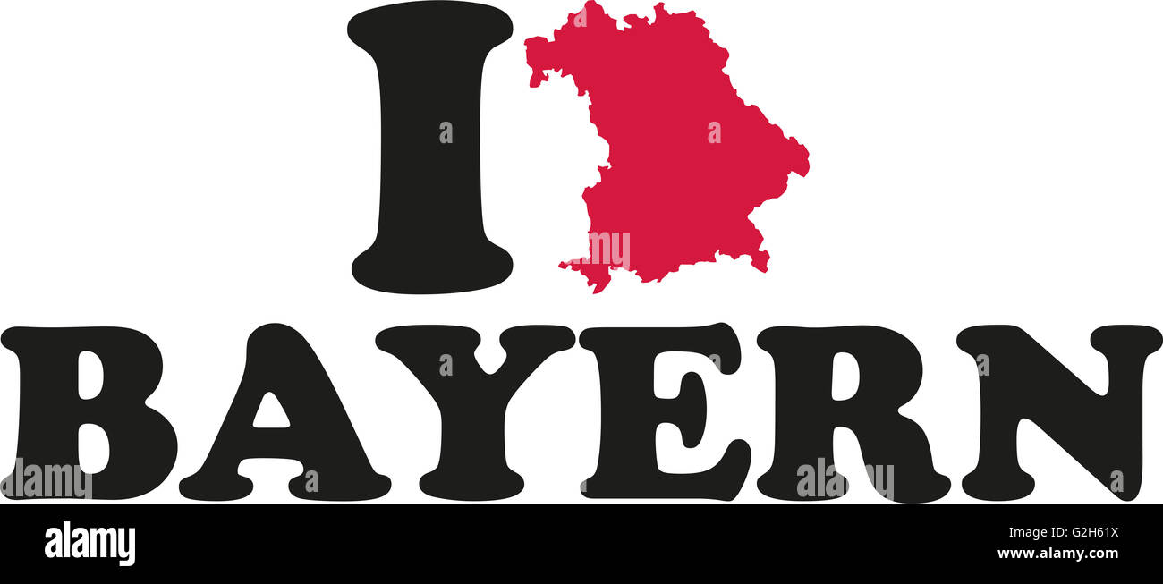Io amo la Baviera con mappa tedesco Foto Stock