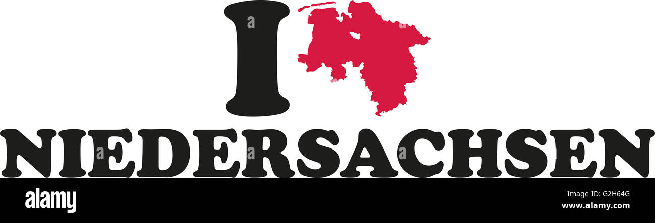 Io amo la Bassa Sassonia con mappa tedesco Foto Stock