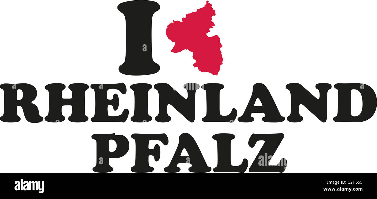 Io amo la Renania Palatinato con mappa tedesco Foto Stock