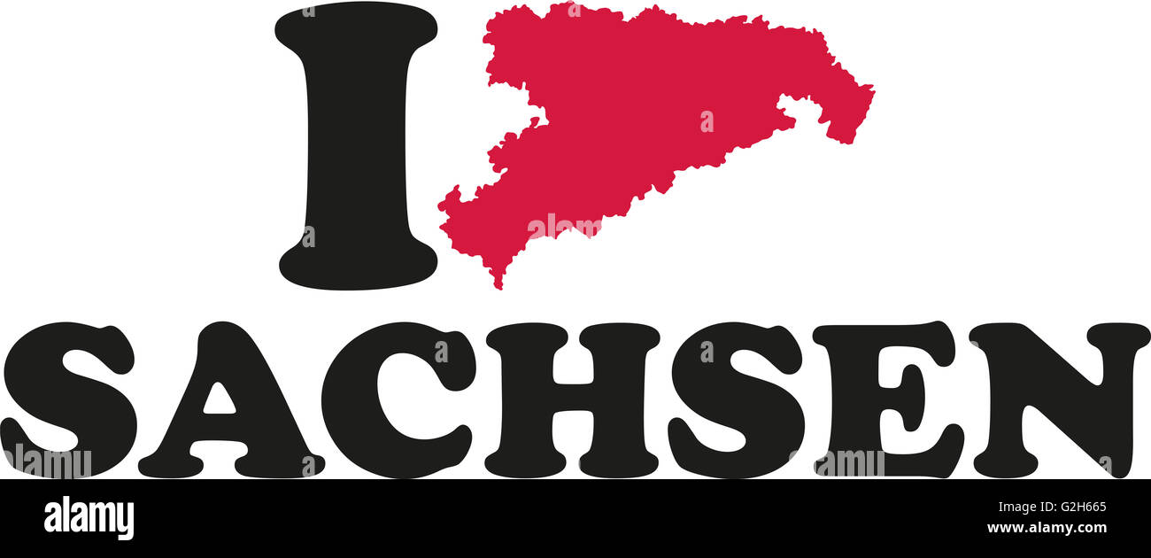 Io amo la Sassonia con mappa tedesco Foto Stock
