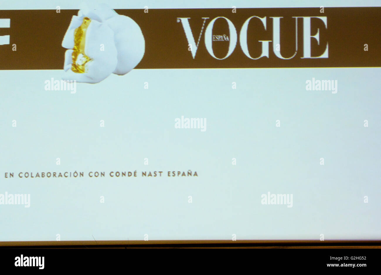 Madrid, Spagna, 30 maggio 2016. Un banner in l inaugurazione di Madrid Fashion Film Festival in Cuartel Conde Duque, Madrid, Spagna. Credito: Enrique Davó/Alamy Live News Foto Stock