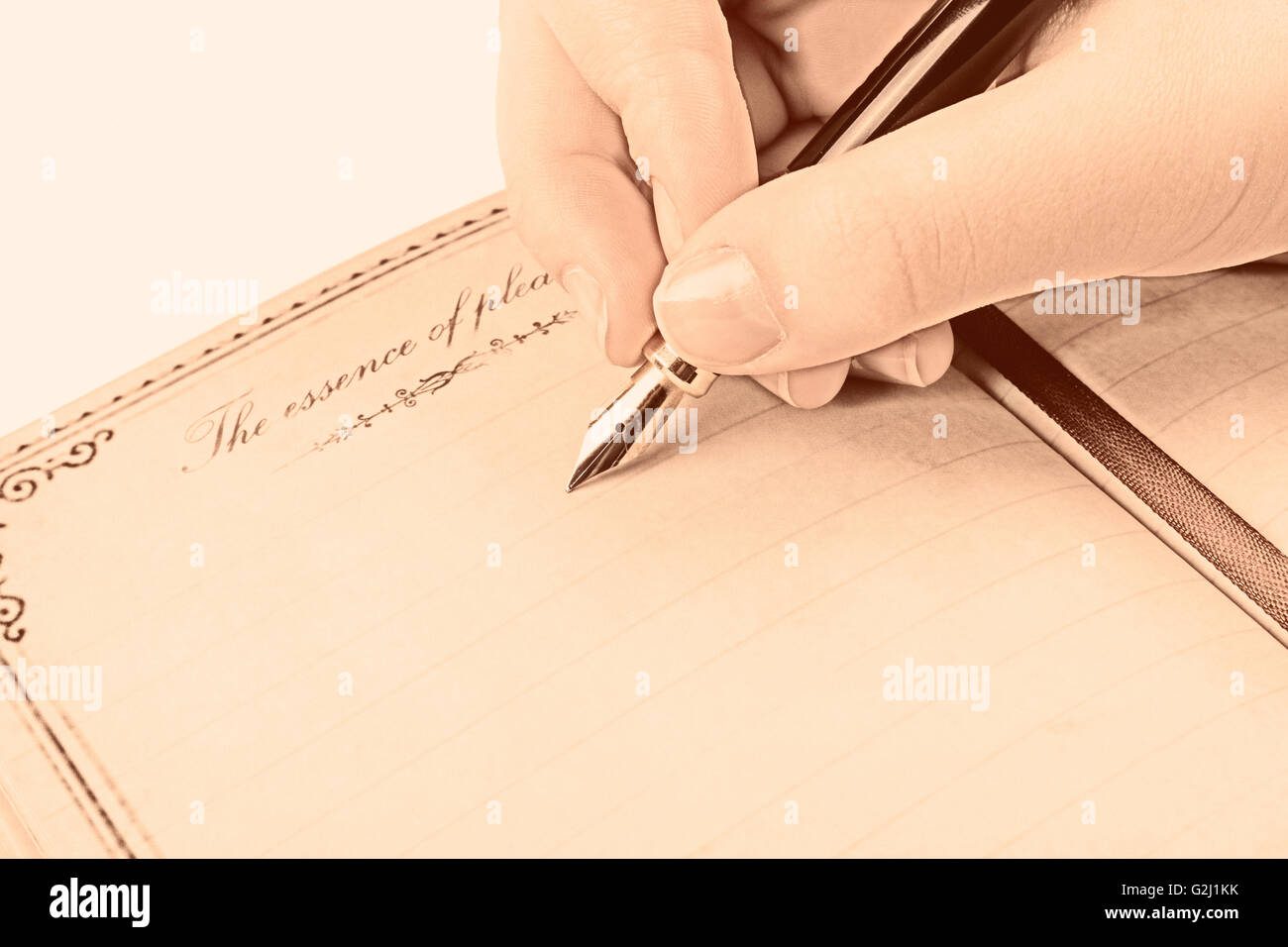 Femmina scrittura a mano pagina vuota nel diario con penna stilografica  Foto stock - Alamy