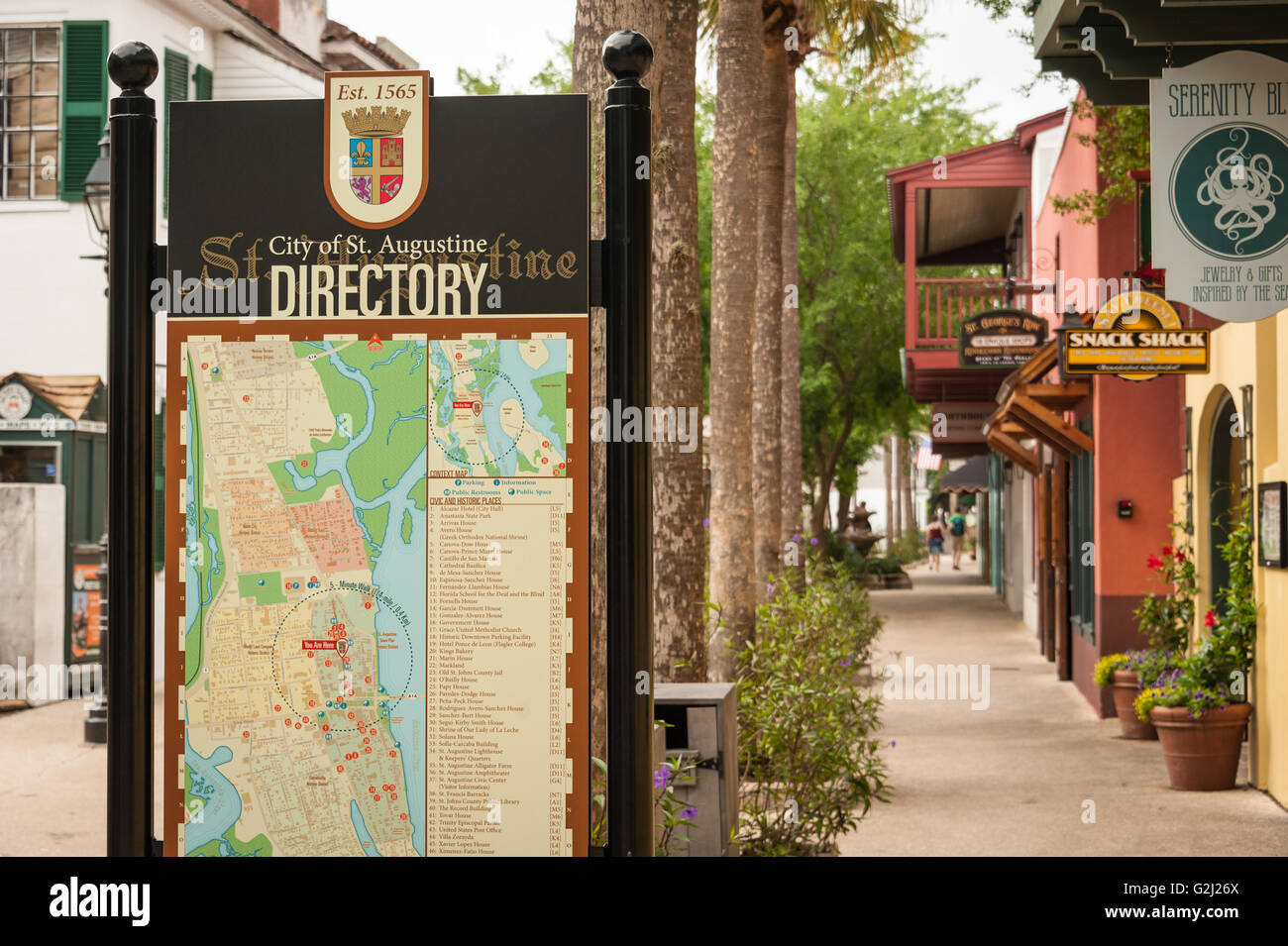 Sant'Agostino segno di directory su San George Street in America più antichi della città. Foto Stock