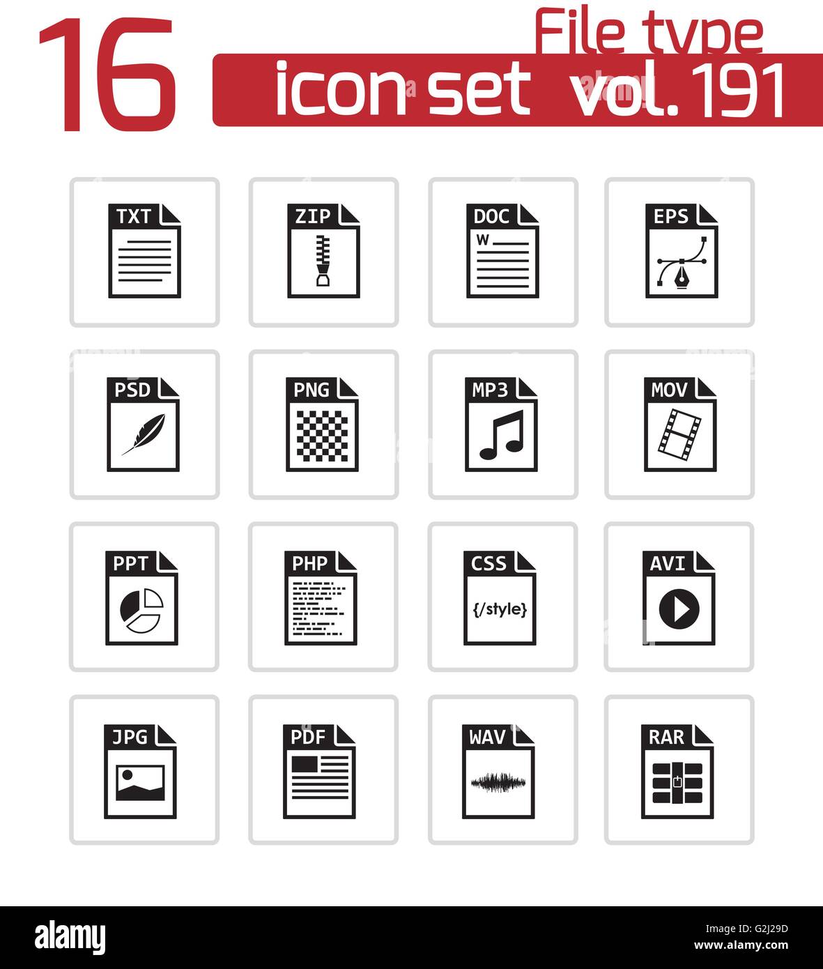 Vector nero tipo file set di icone Illustrazione Vettoriale