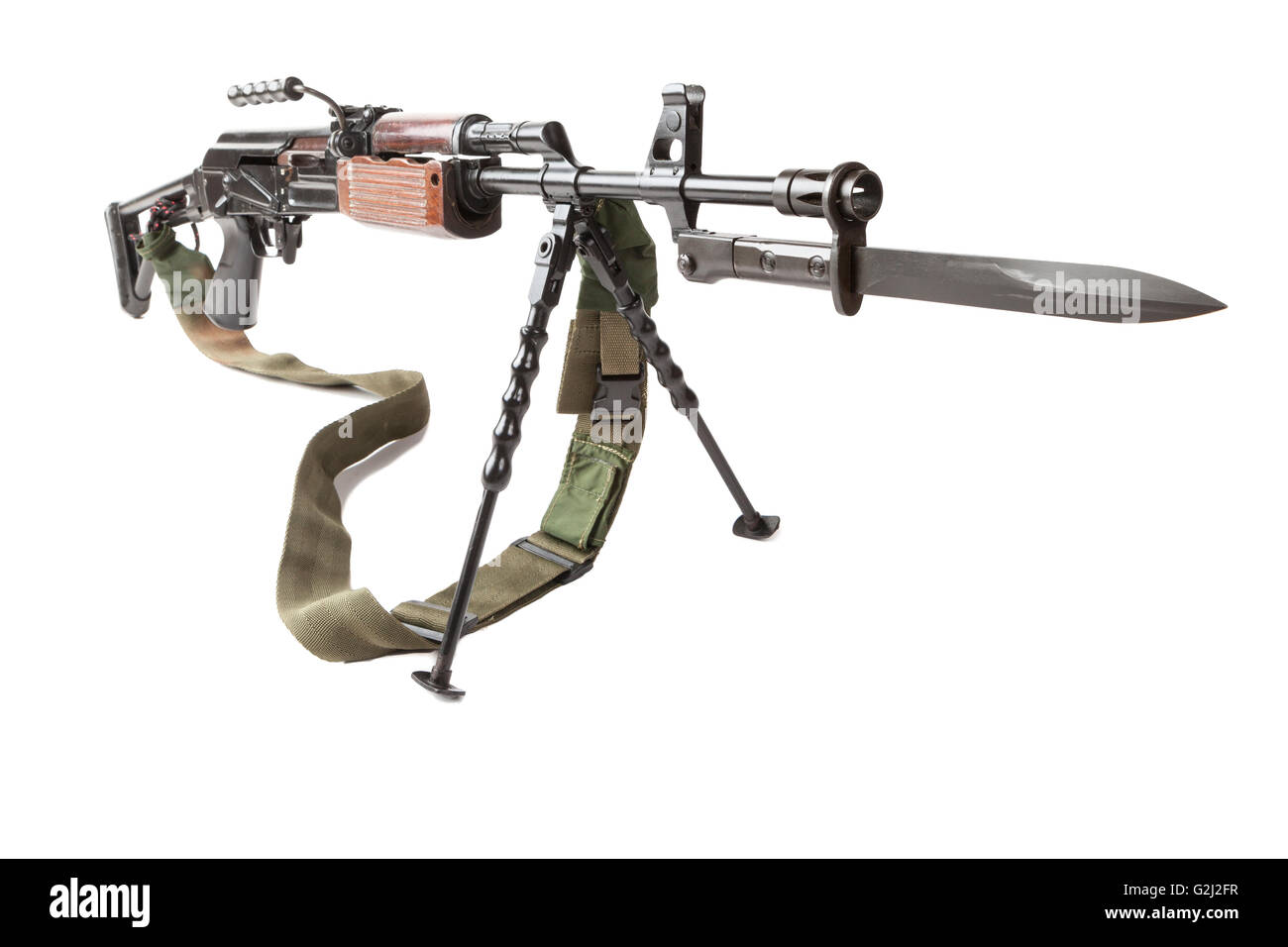 Vecchia machinegun ha con treppiede e baionetta isolati su sfondo bianco Foto Stock