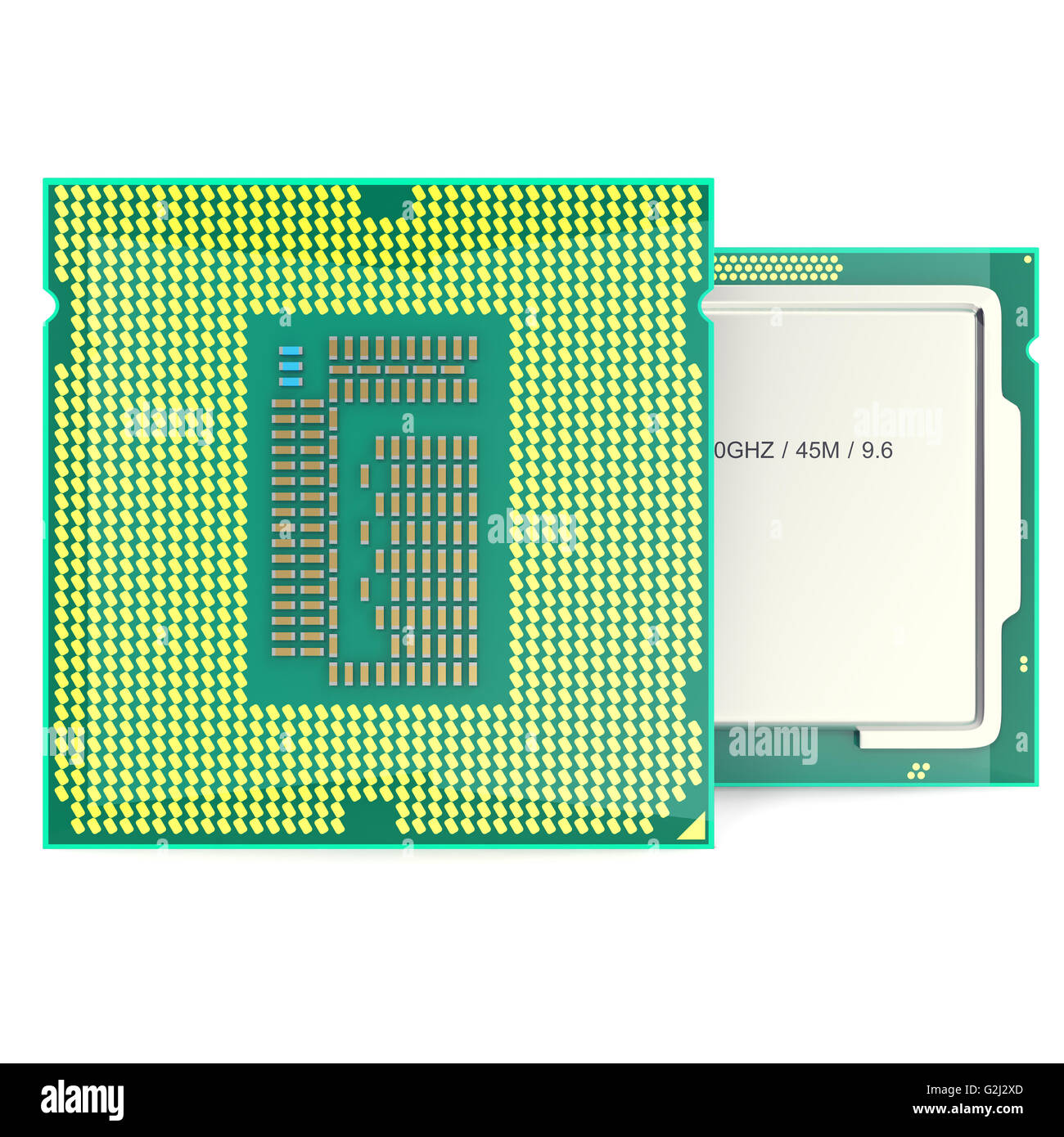 Moderne CPU multicore isolati su sfondo bianco. 3d illustrazione Foto Stock