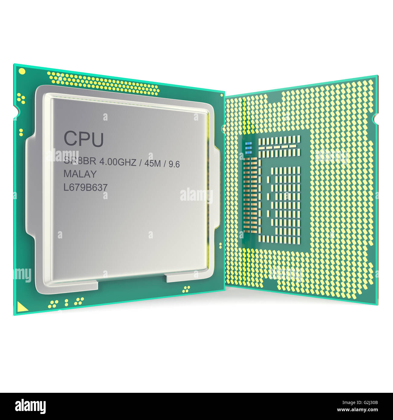 Moderne CPU multicore isolati su sfondo bianco. 3d illustrazione Foto Stock