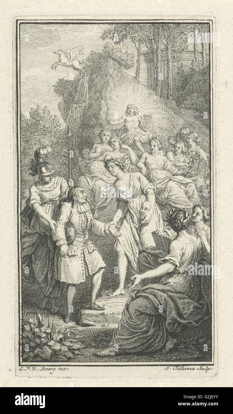 Il drammaturgo Paul Scarron visite Apollo e le Muse, Jacob Folkema, 1703 - 1767 Foto Stock