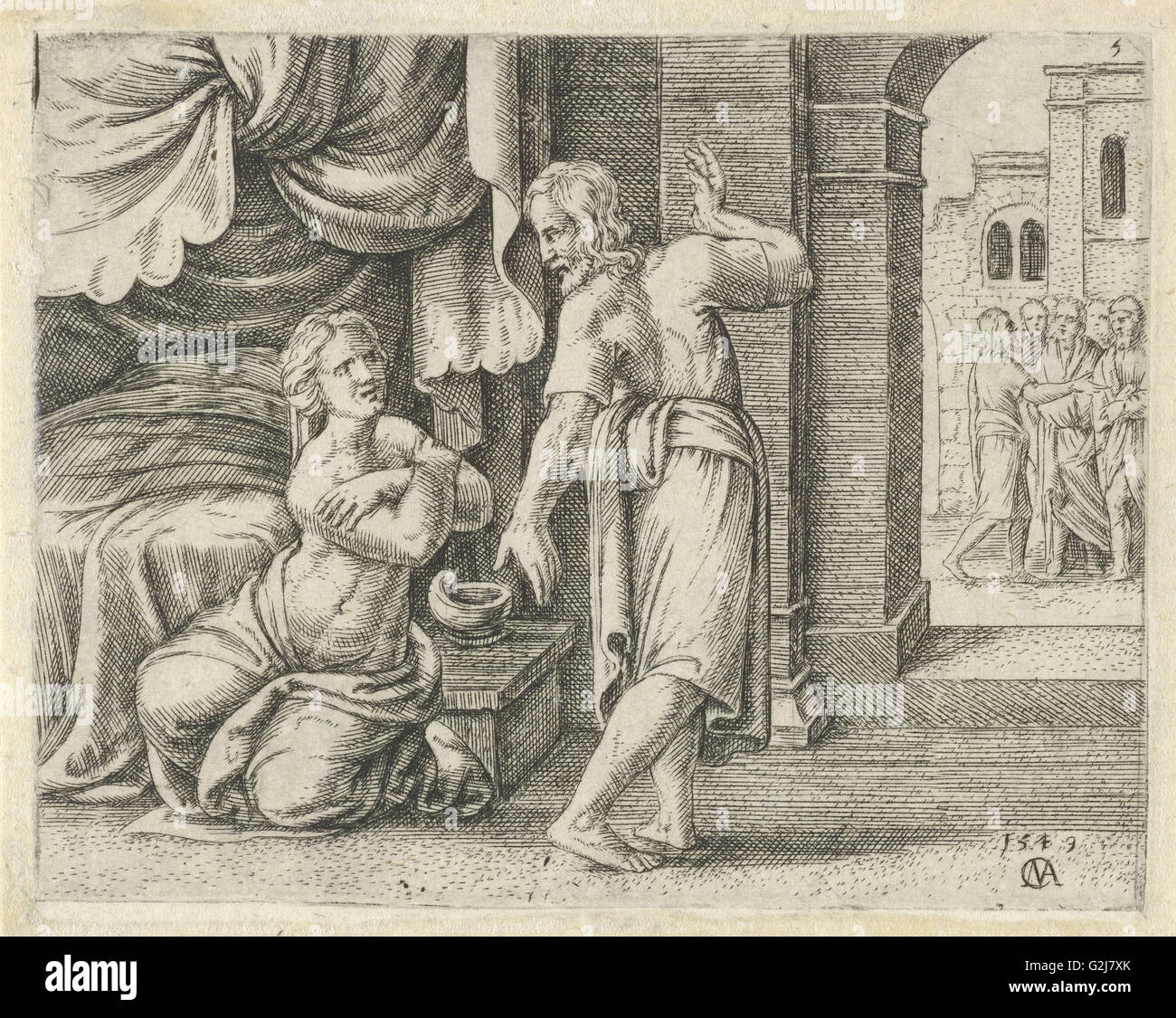 La moglie di Sansone lo supplica di rivelare la soluzione per l'enigma, Cornelis Massijs, 1549 Foto Stock