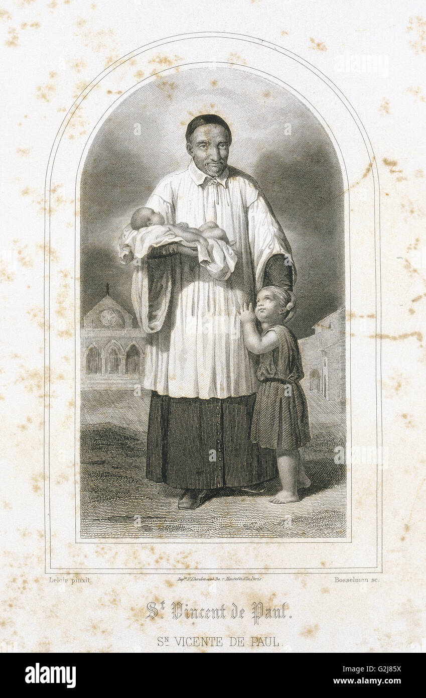 Saint Vincent de Paul (1581-1660). Il francese sacerdote cattolico. Incisione. Foto Stock