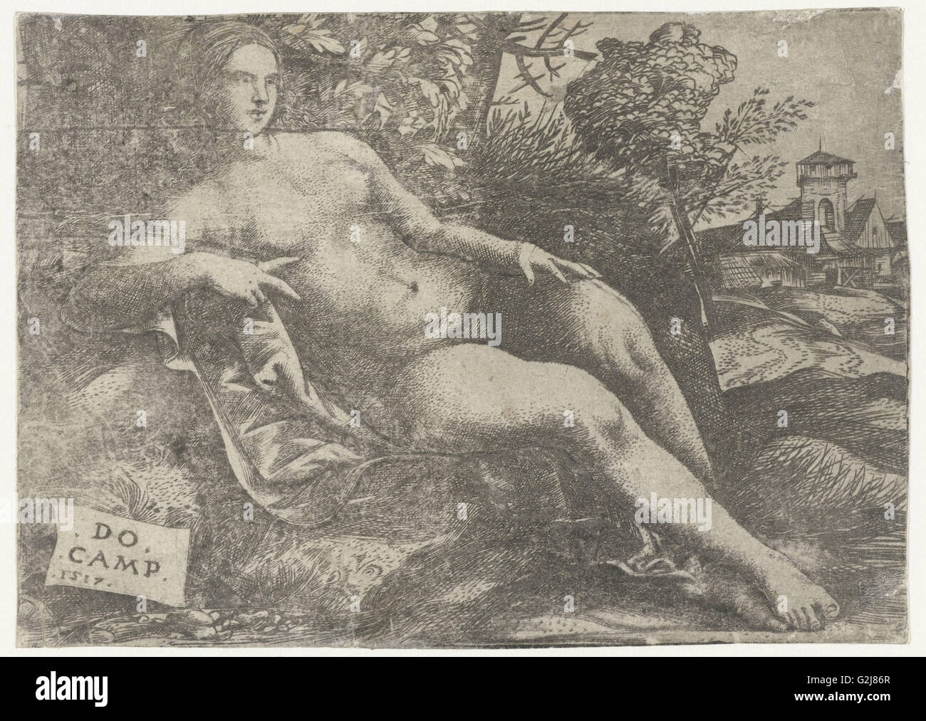Venere reclinabili in orizzontale, Domenico Campagnola, 1517 Foto Stock