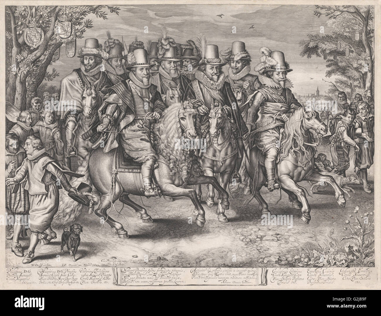 Corteo equestre dei sei principi della casa di Orange-Nassau, Willem Jacobsz. Delff, Jan Pietersz. van de Venne Foto Stock