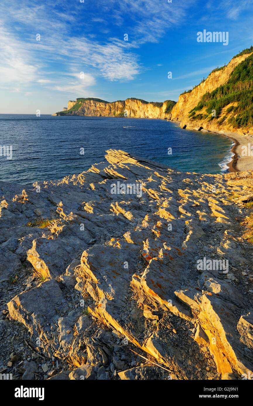 Calcare lungo il litorale atlantico a sunrise Forillon National Park Québec Canada Foto Stock