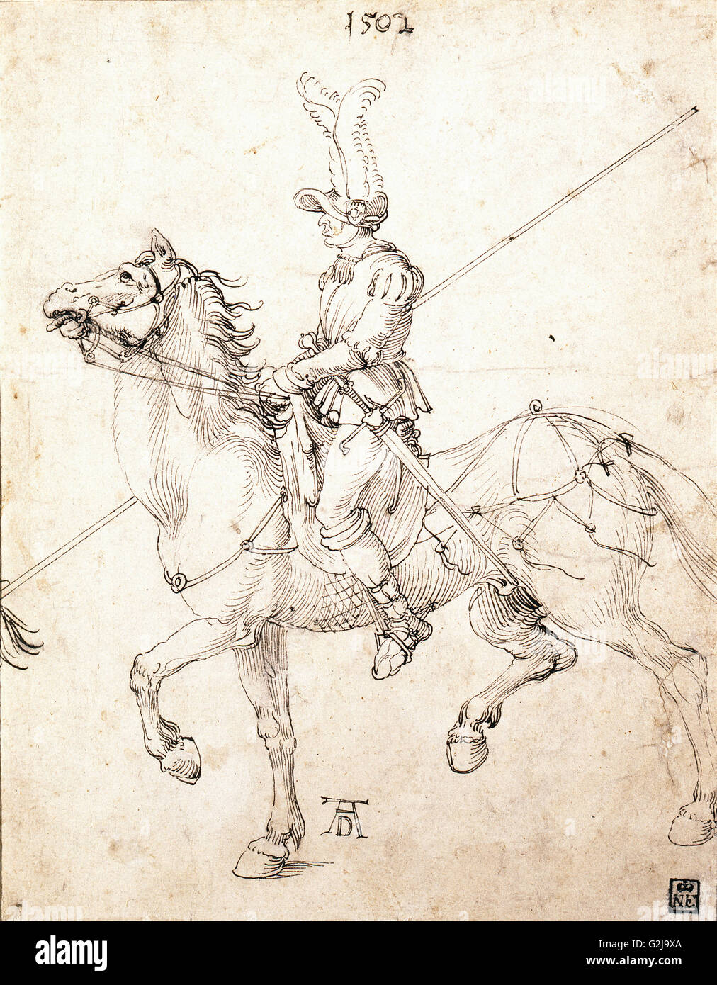 Albrecht Durer - Lancer a cavallo - Museo di Belle Arti di Budapest Foto Stock