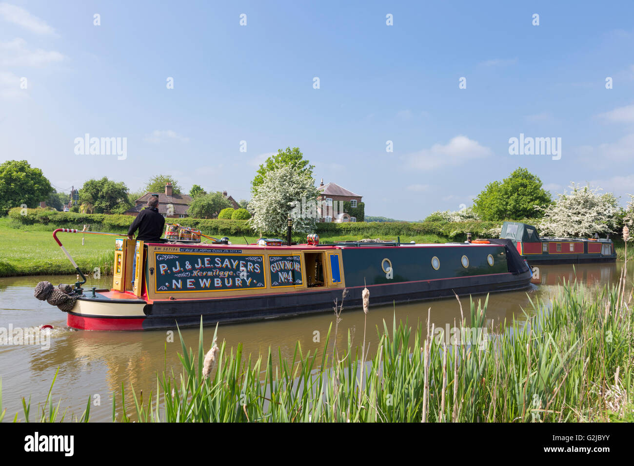 Narrowboating sul Ashby Canal a Snearston, Leicestershire, England, Regno Unito Foto Stock