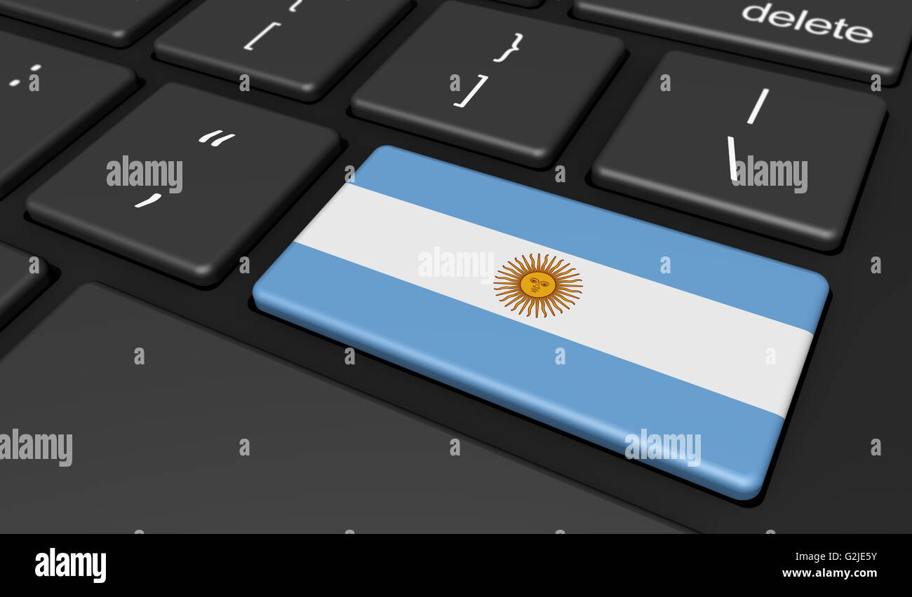In Argentina la digitalizzazione e l'uso delle tecnologie digitali concetto con la bandiera argentina su una chiave del computer. Foto Stock