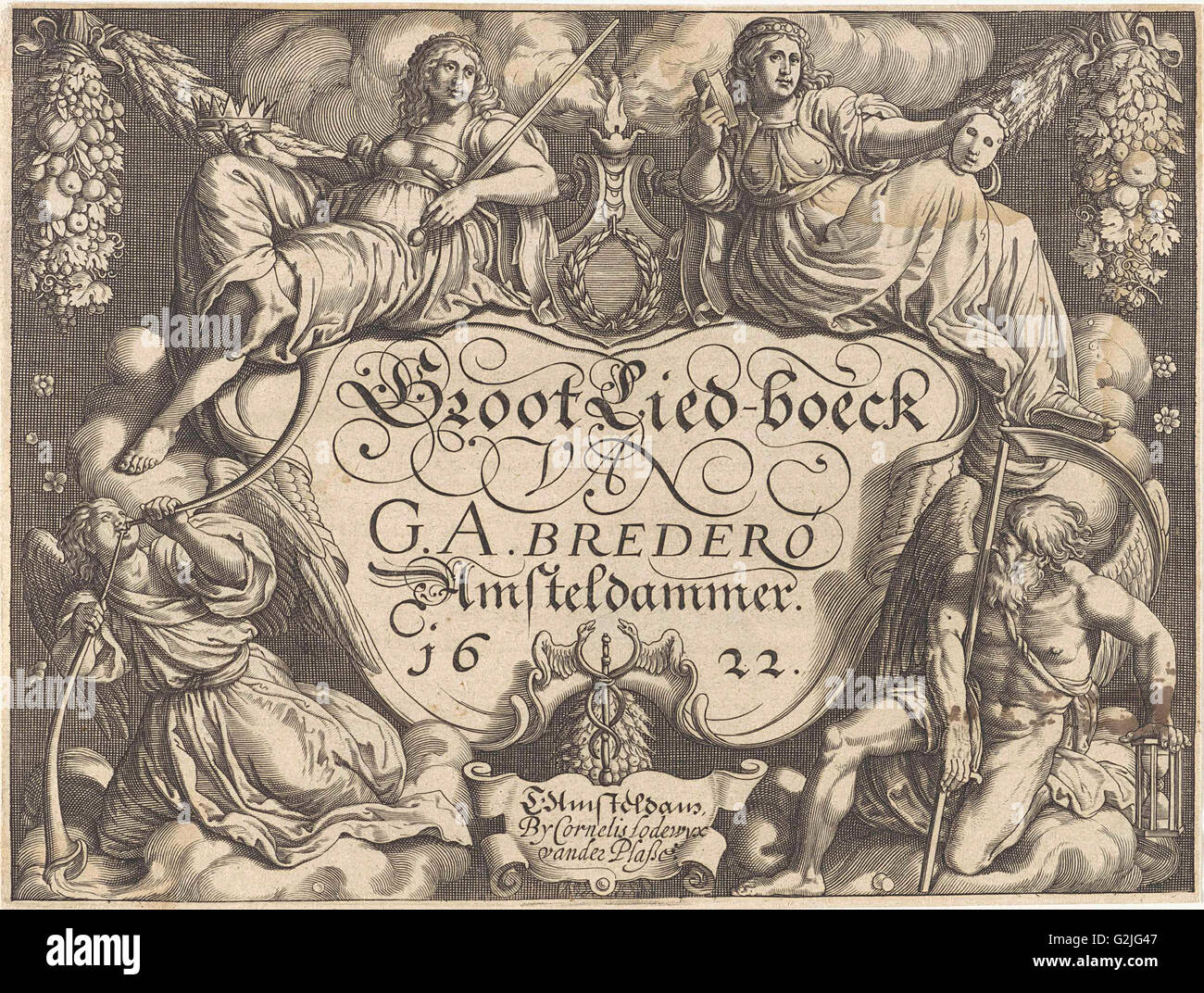 Allegoria della tragedia e continuare, Pieter Serwouters, Cornelis Lodewijcksz. van der Plasse, 1622 Foto Stock