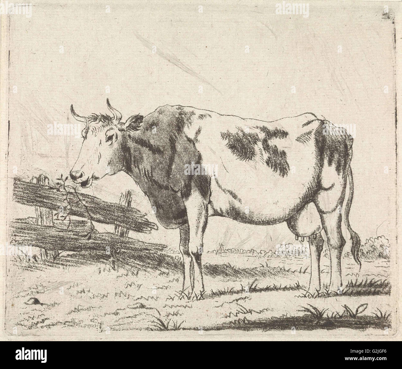 Vacca a recinzione, Pieter Janson, 1780 - 1851 Foto Stock