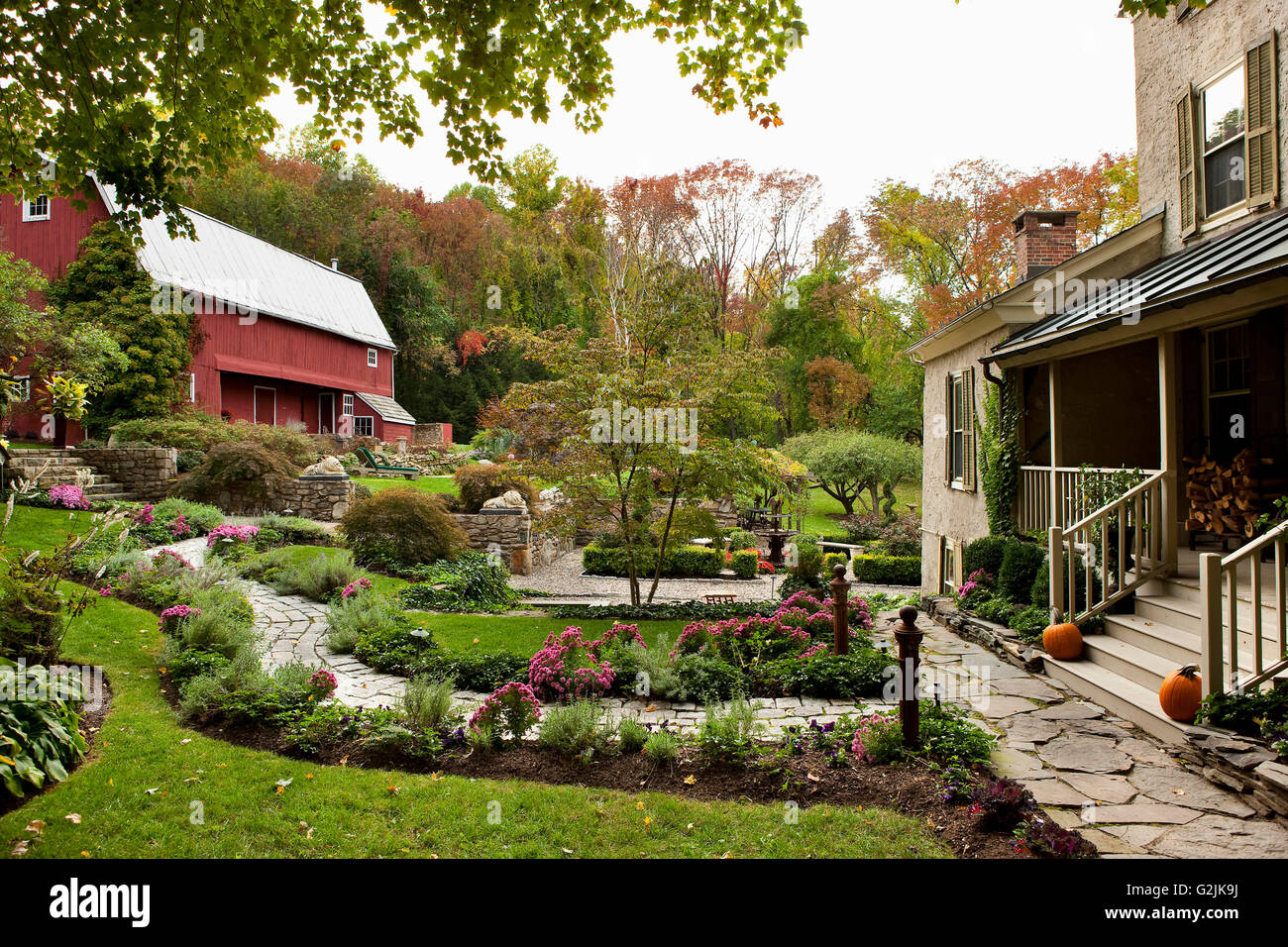 Casa rurale e fienile, Easton, Pennsylvania, STATI UNITI D'AMERICA Foto Stock