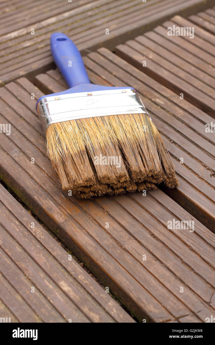 Spazzola in legno decking Foto Stock