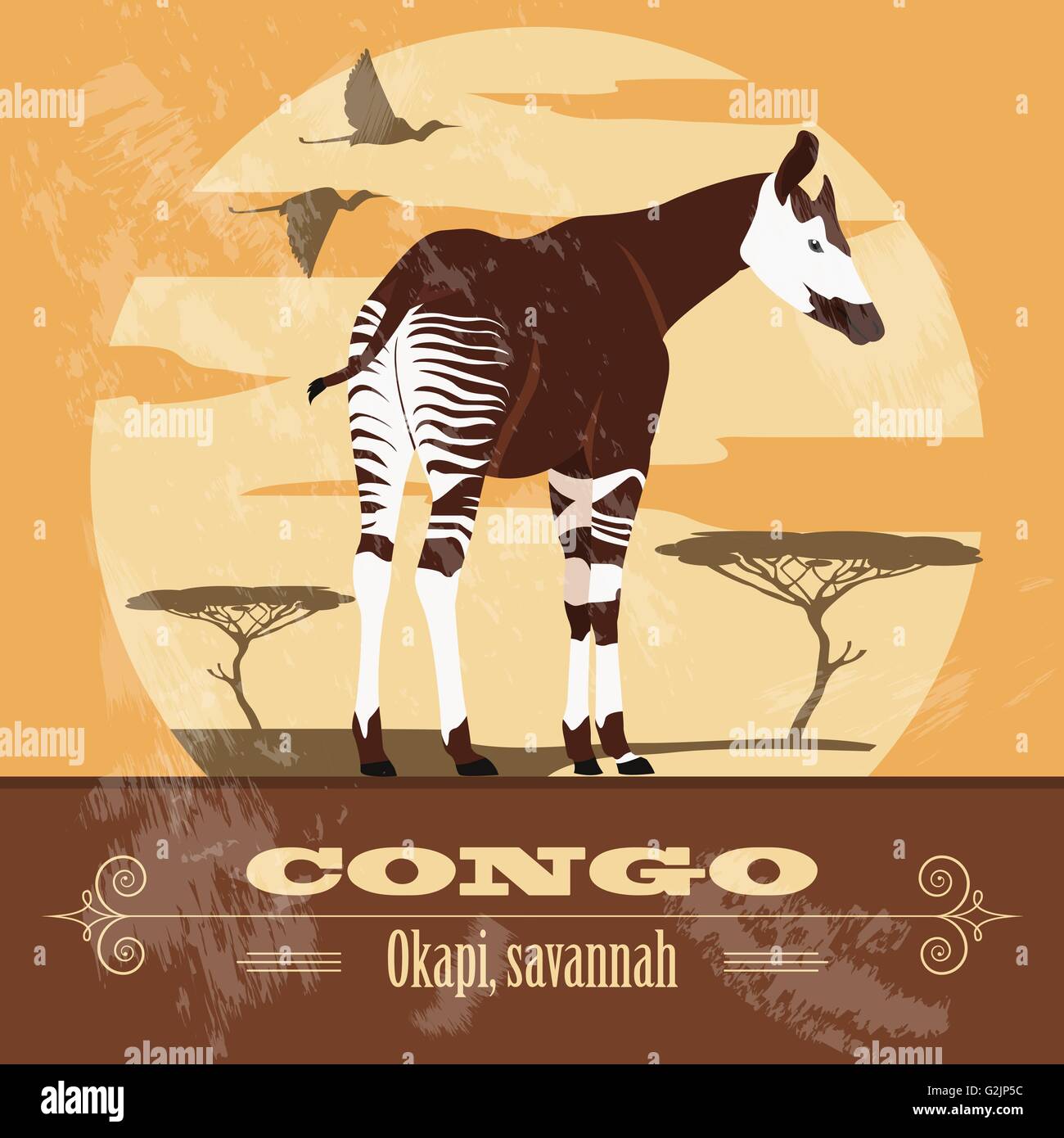 Repubblica democratica del Congo i punti di riferimento. In stile retrò immagine. Illustrazione Vettoriale Illustrazione Vettoriale