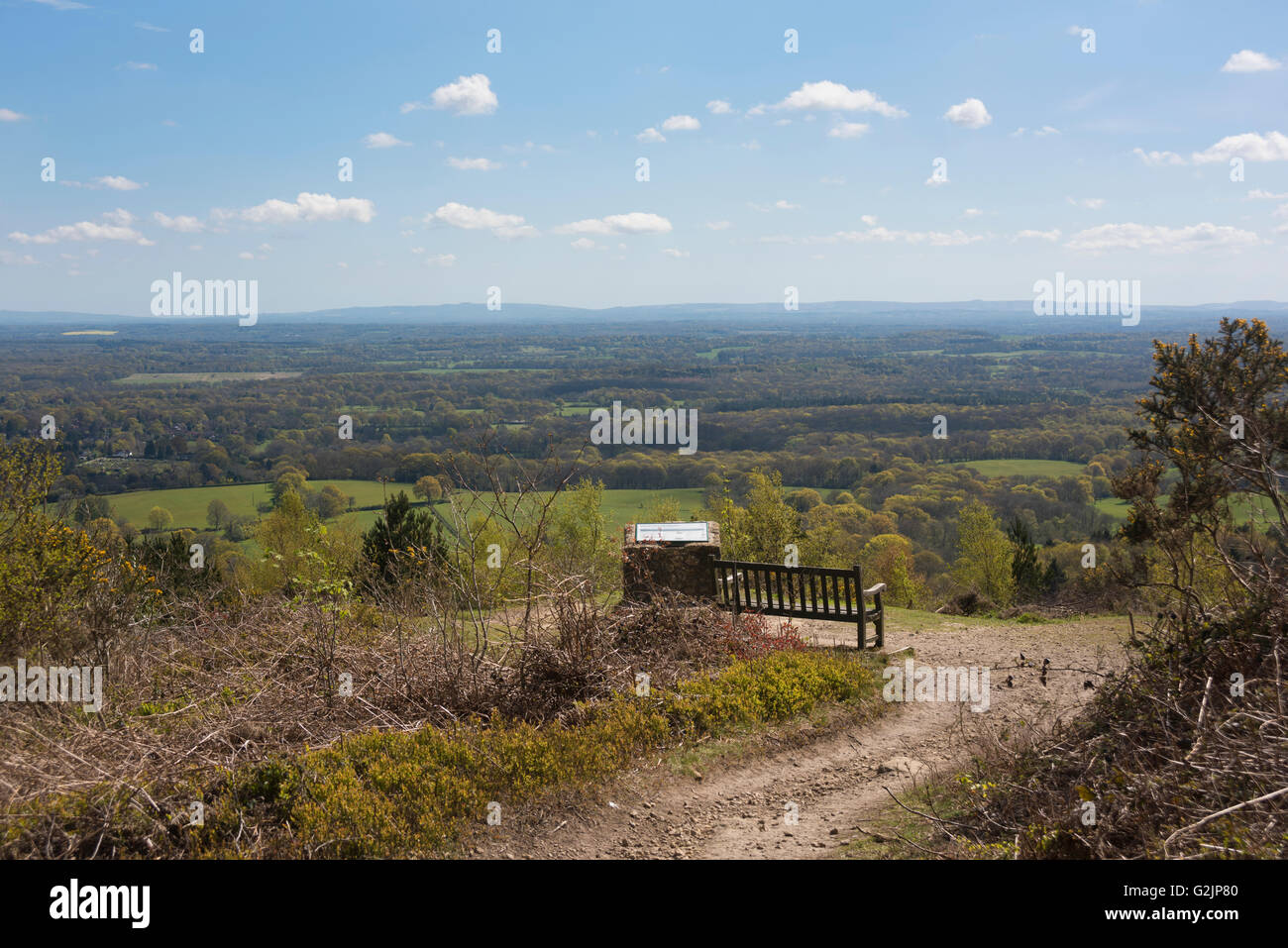 Vista sulla North Downs da Hurtwood foresta a Peaslake, nel Surrey Hills Foto Stock
