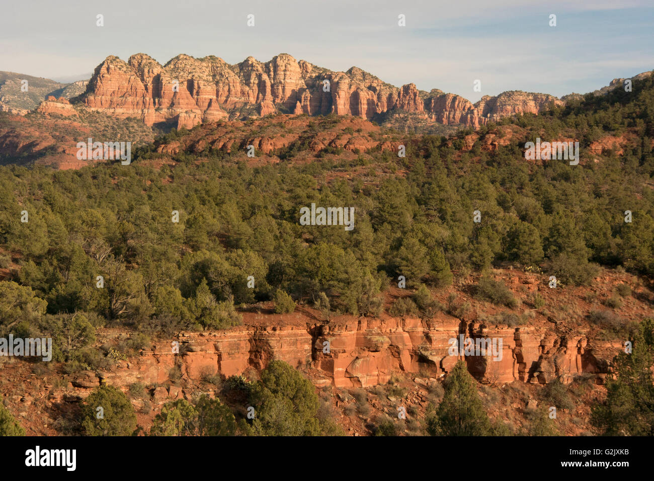 Rosso di scena le formazioni rocciose da Red Rock State Park a Sedona in Arizona Nord America dal punto di vista geologico - Ematite/ossido di ferro rocce sedimentarie Foto Stock