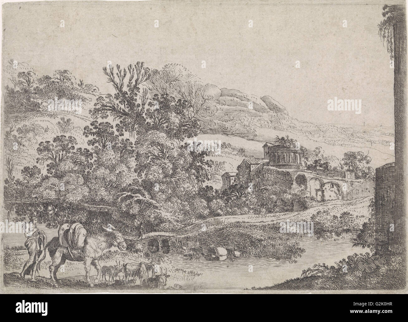 Paesaggio e asino, Moyses van Wtenbrouck, Abramo van Waesberge (MI), c. 1620 - c. 1626 Foto Stock