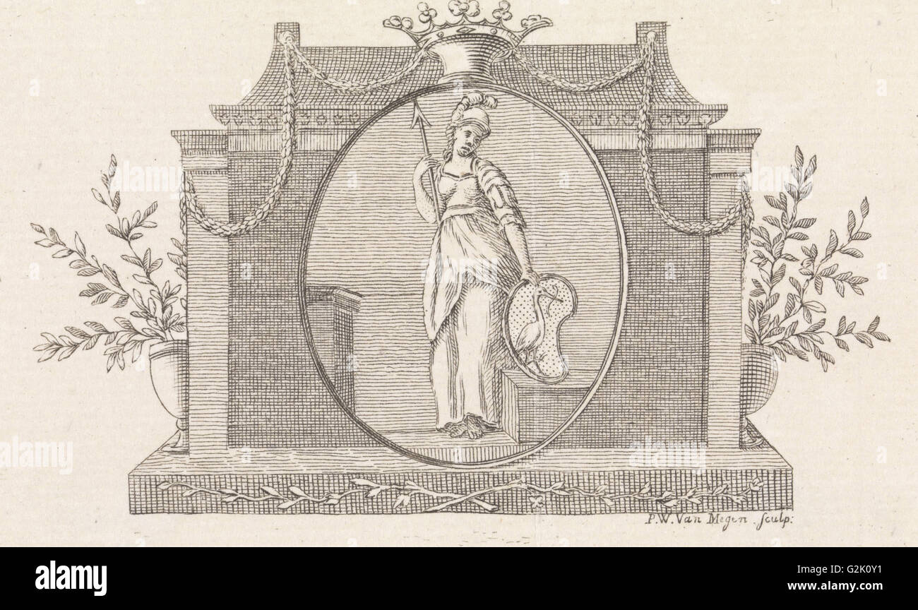 Minerva con l'Aia arma, Pieter Willem van Megen, 1760 - 1785 Foto Stock