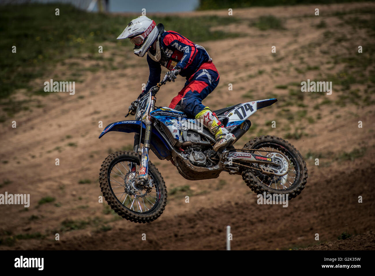 Il motocross piloti al formaggio cheddar moto park. Foto Stock