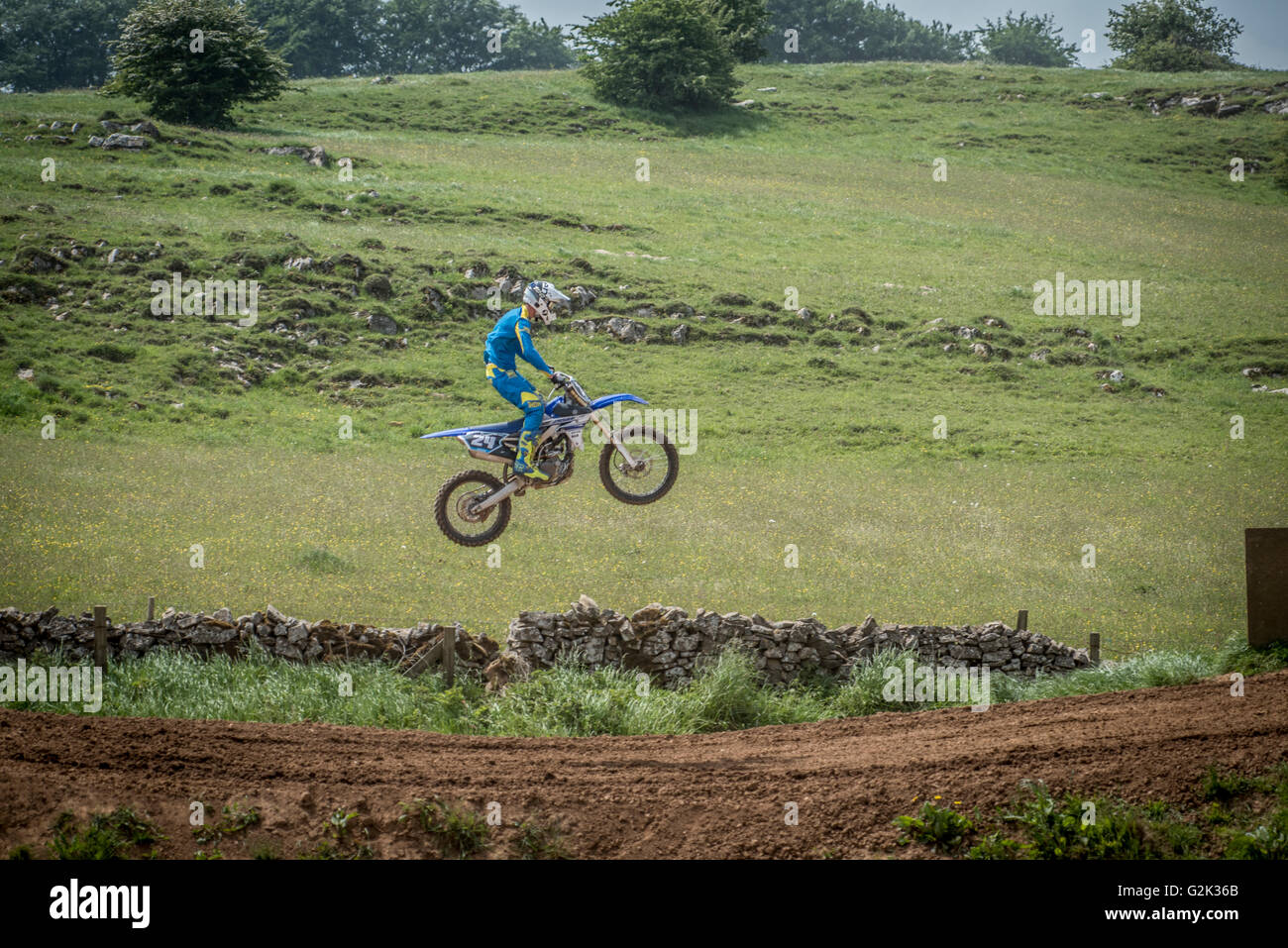 Il motocross piloti al formaggio cheddar moto park. Foto Stock