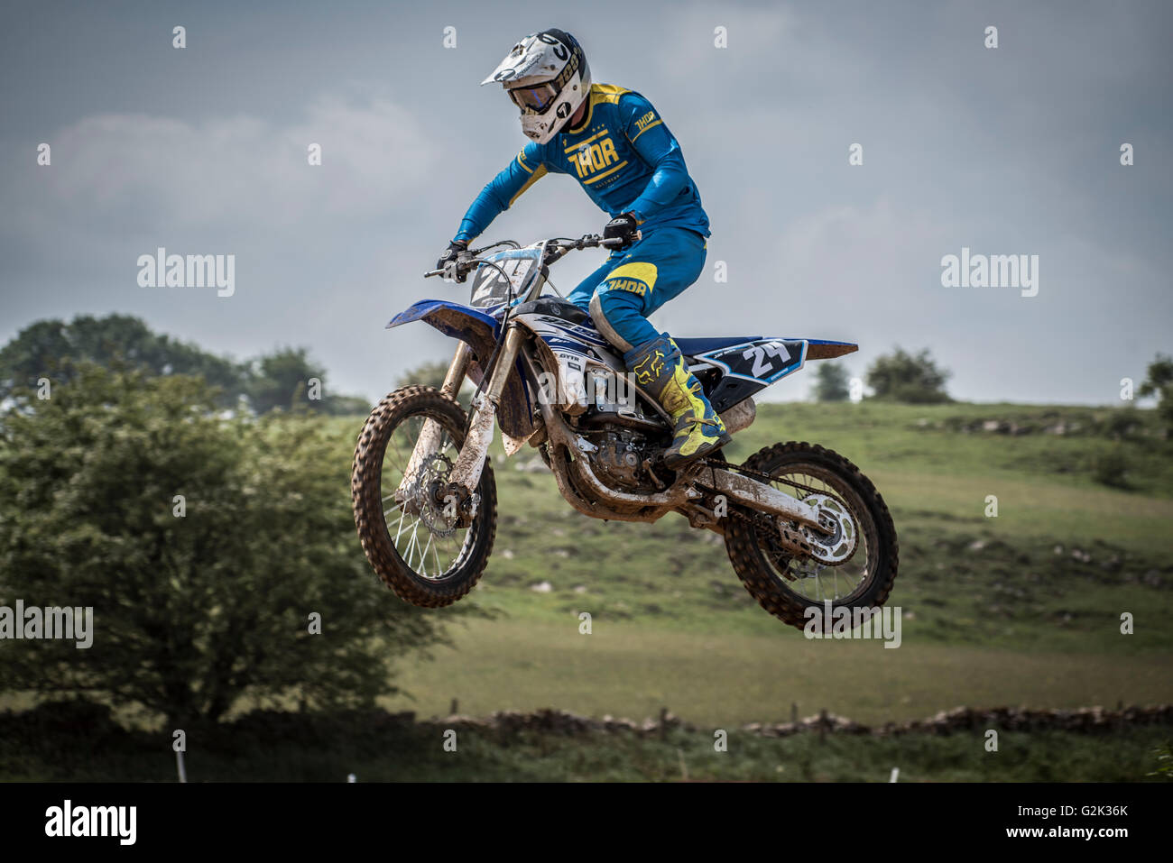 Il motocross piloti al formaggio cheddar moto park. Foto Stock