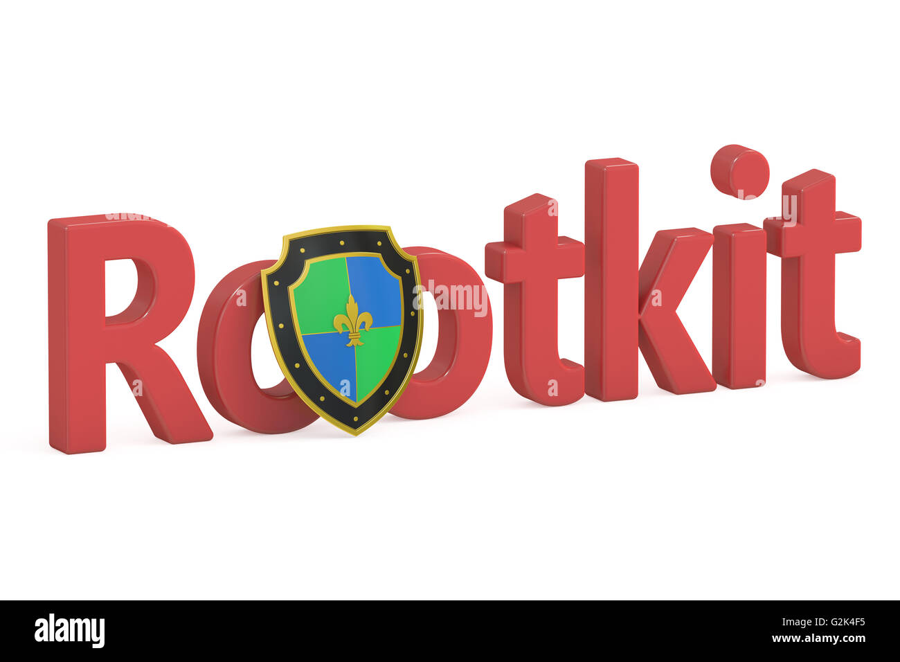 Concetto di rootkit con scudo, rendering 3D Foto Stock