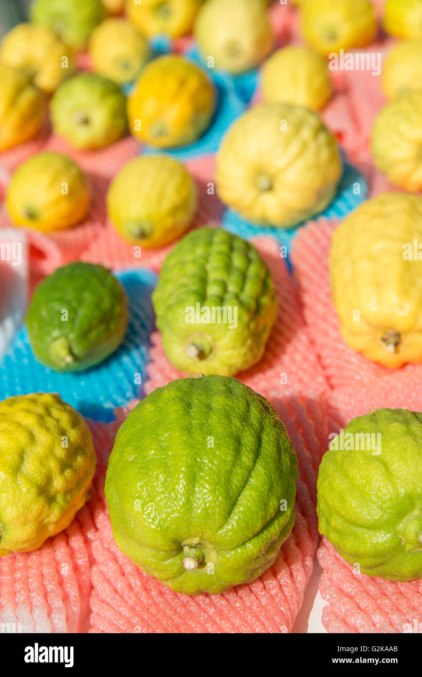 Etrog al mercato per la festa ebraica Sukkot Foto Stock