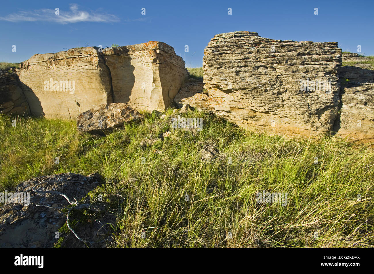 Roccia Arenaria formazione sulla prateria Roche Perce vicino Estevan Saskatchewan Canada Foto Stock