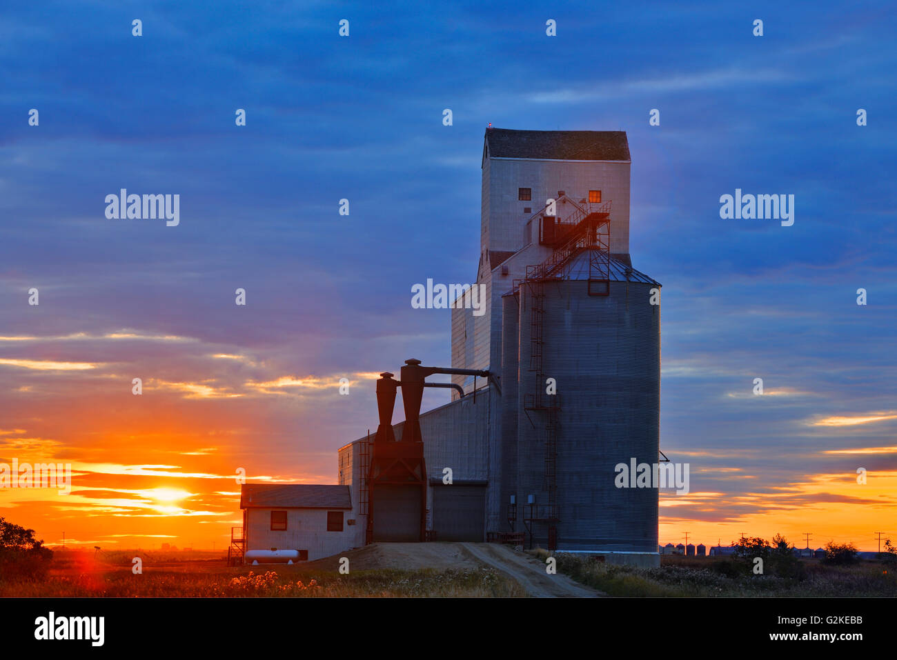 Elevatore granella al tramonto MooseJaw Saskatchewan Canada Foto Stock