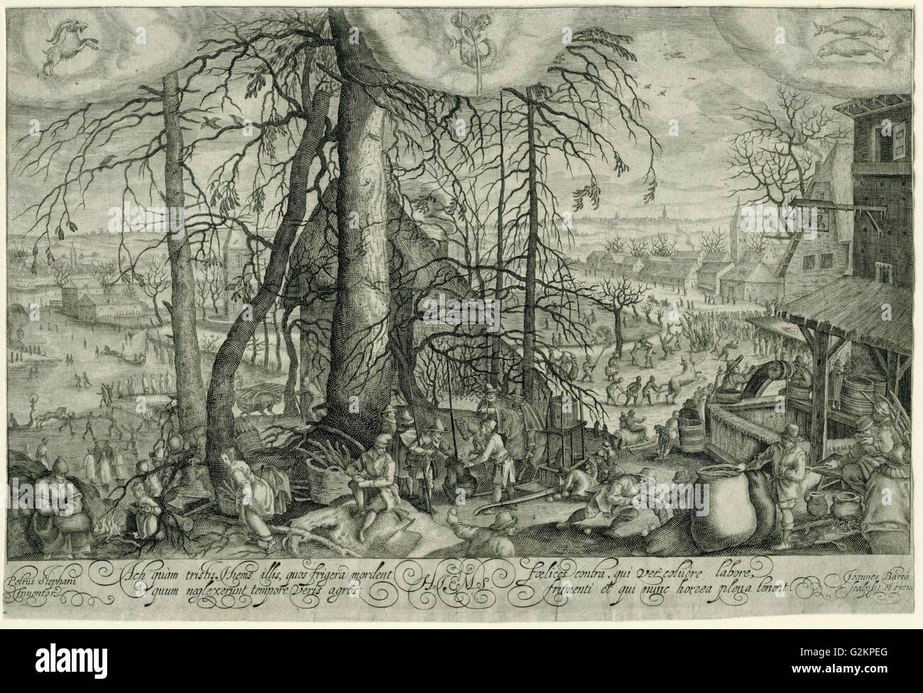 Paesaggio invernale con attività invernali, Johan Barra, 1600 - 1634 Foto Stock