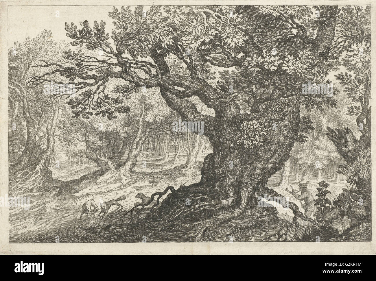 Fox Hunt in una foresta, Roelant Savary, anonimo, 1587 - 1639 Foto Stock