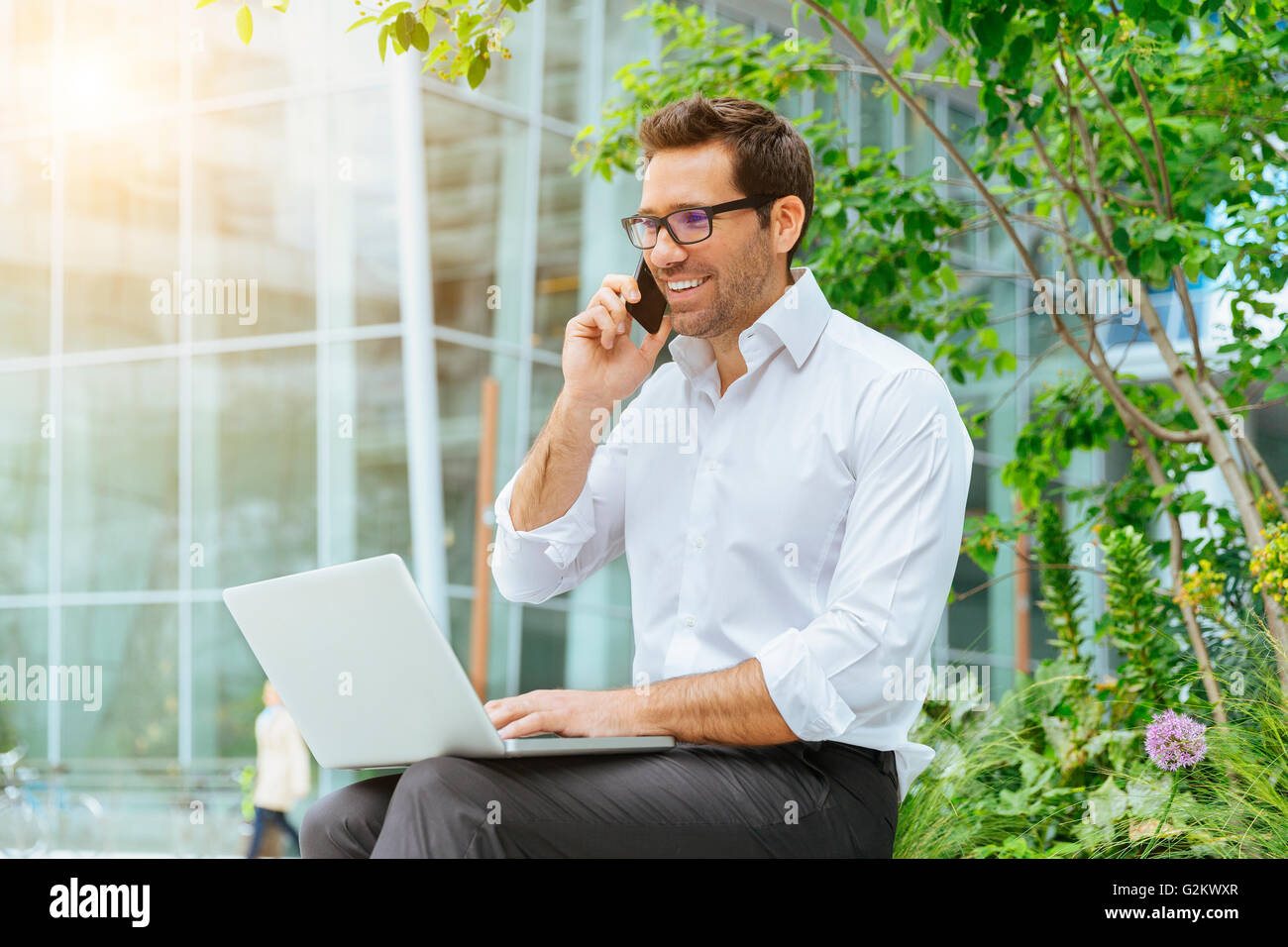 Proprietario di rete nel distretto finanziario Foto Stock