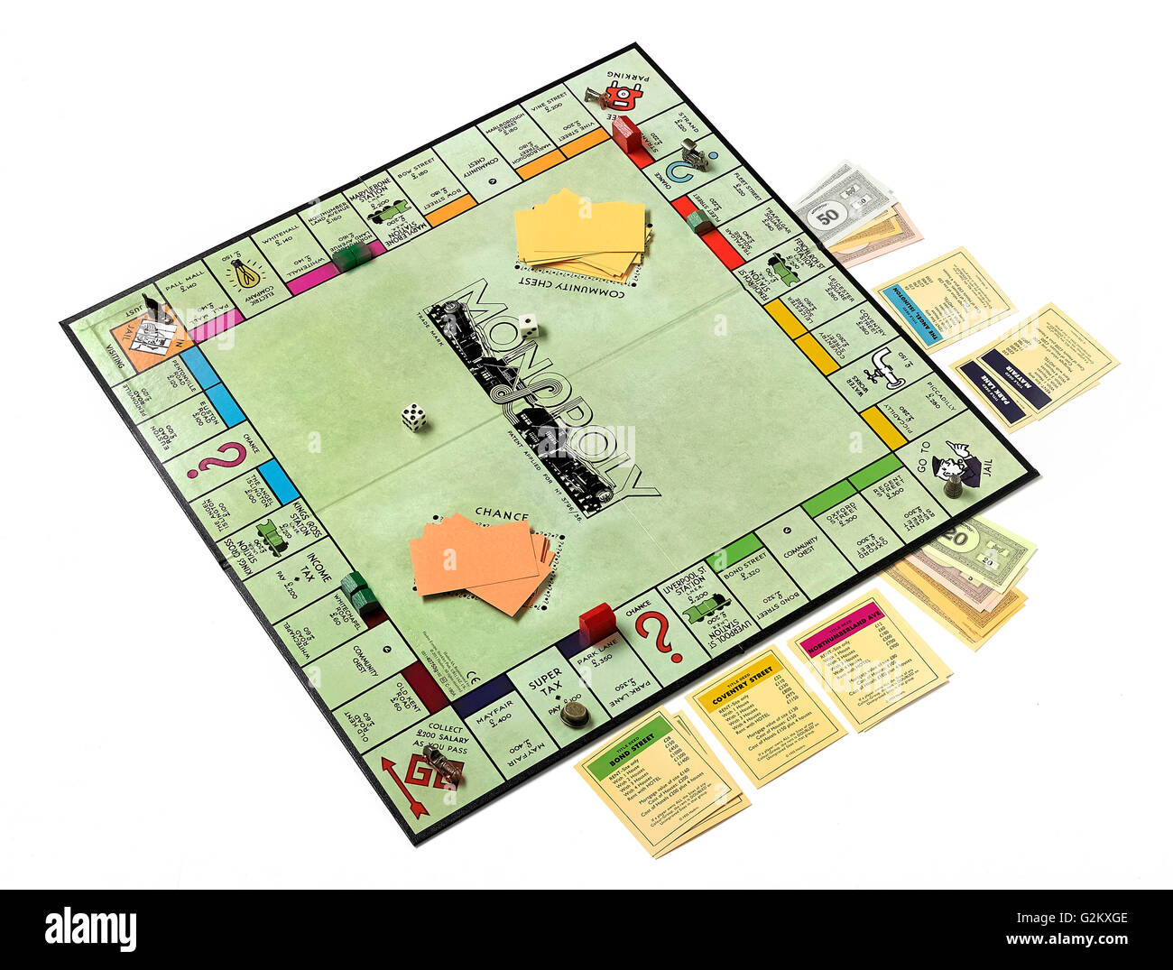 Scheda di monopolio stabilite per un gioco Foto Stock