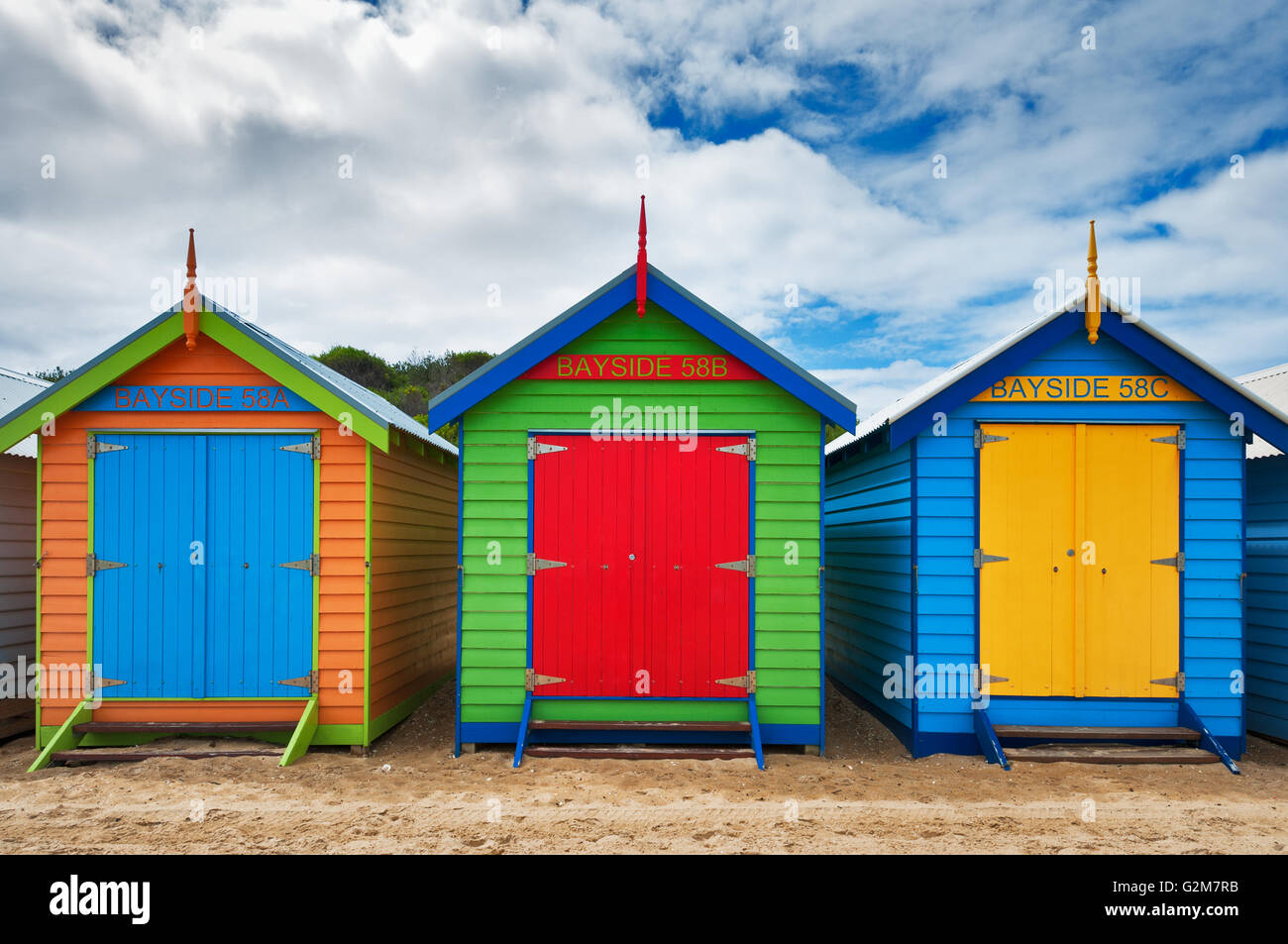 Balneari caselle a Melbourne la spiaggia di Brighton. Foto Stock
