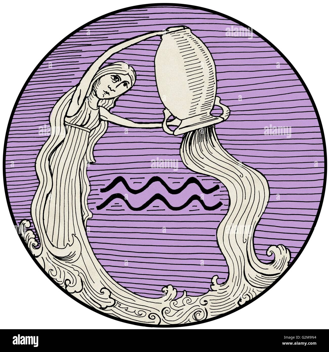 Aquarius, viola round segno astrologico Foto Stock