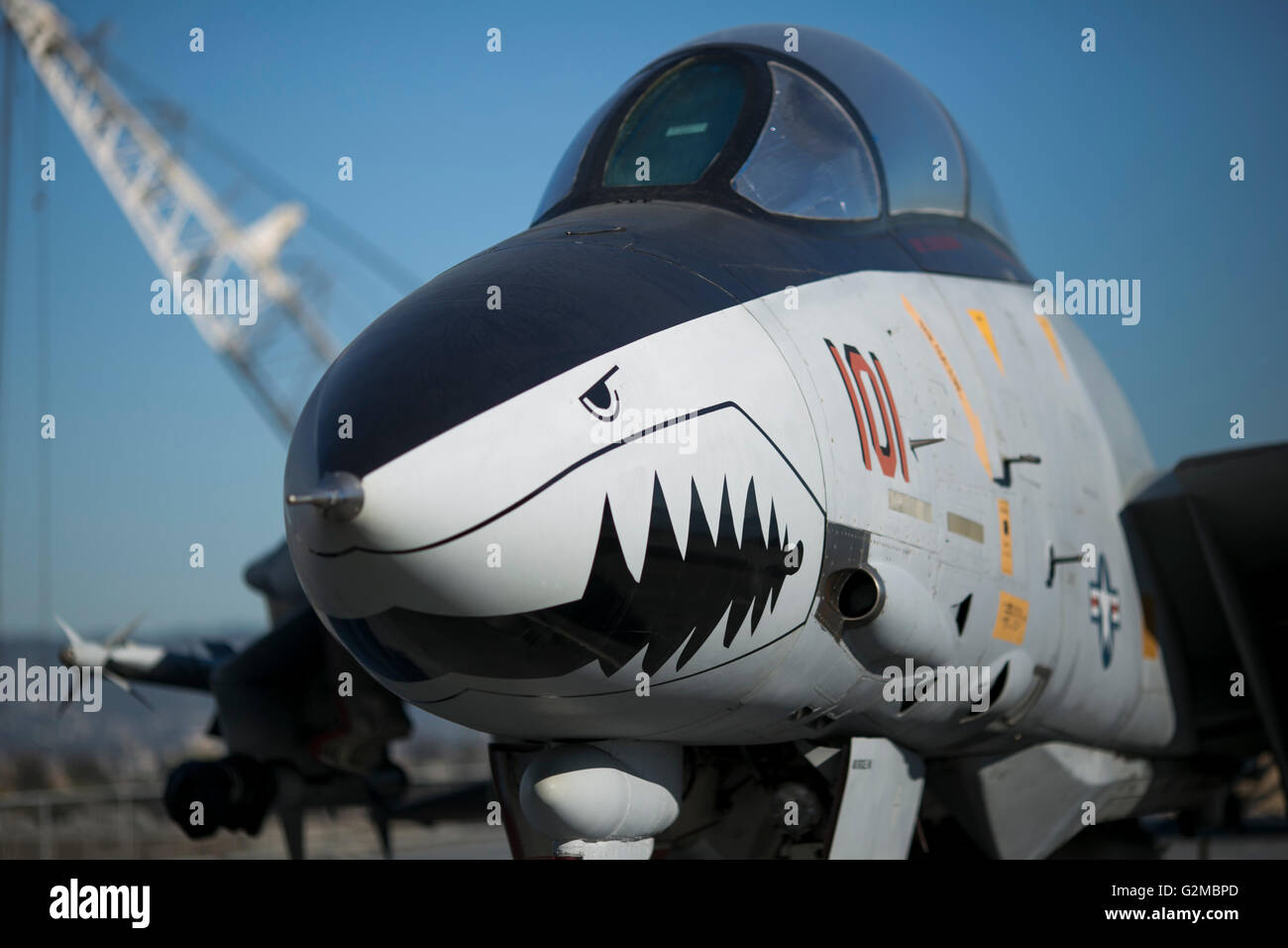 Grumman fighter F14A Tomcat sulla USS Hornet, in Alameda California. Foto Stock