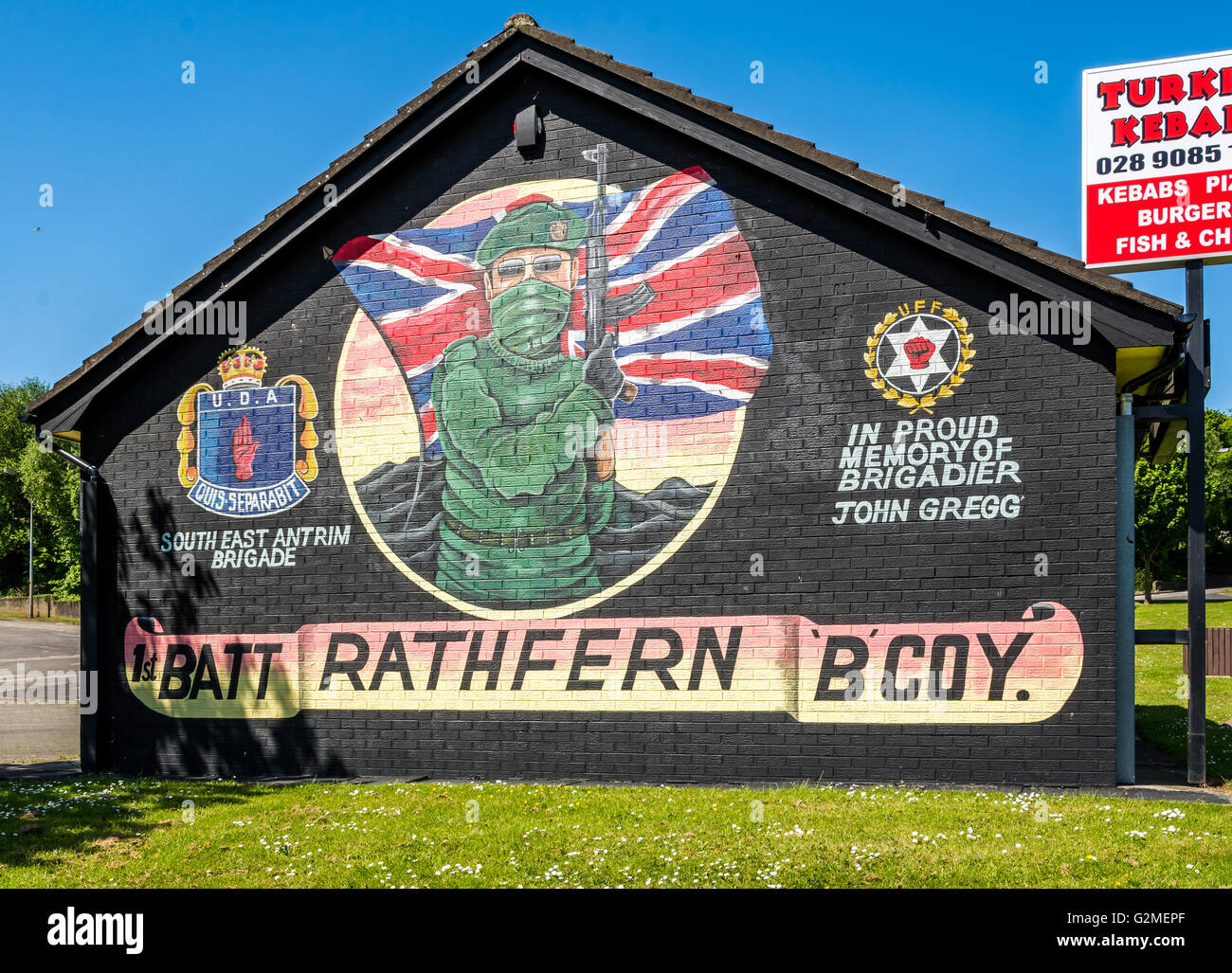 UDA UFF murale in area Rathfern. Foto Stock