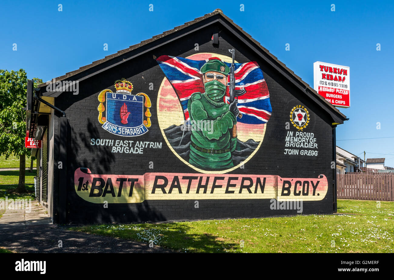 UDA UFF murale in area Rathfern. Foto Stock