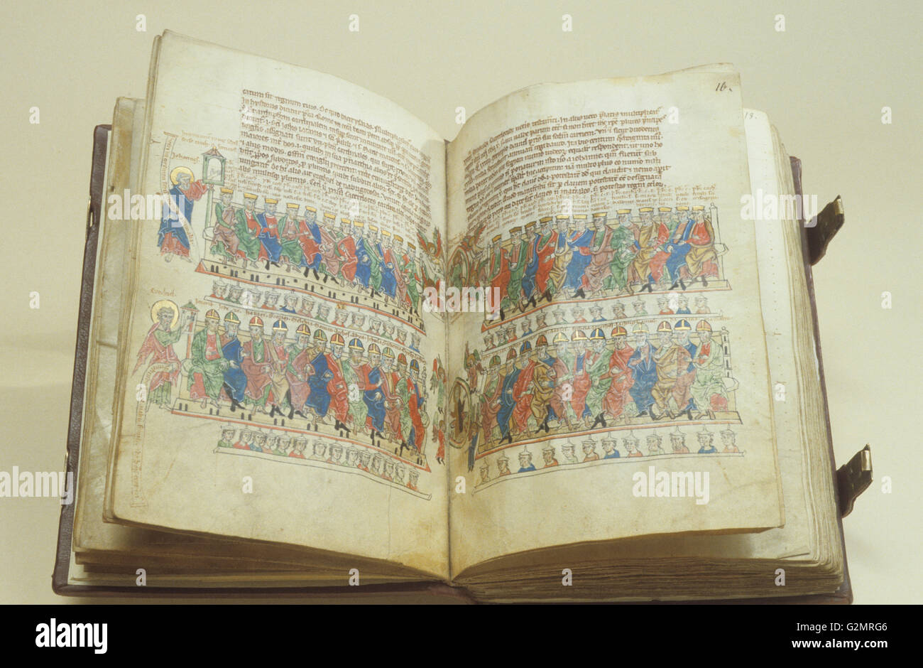 Storia polacca,manoscritto illuminato che contiene le immagini della vita della Chiesa in Polonia nel XIV secolo Foto Stock
