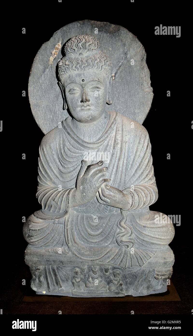 La predicazione di Buddha II secolo D.C. Gandhara. Foto Stock