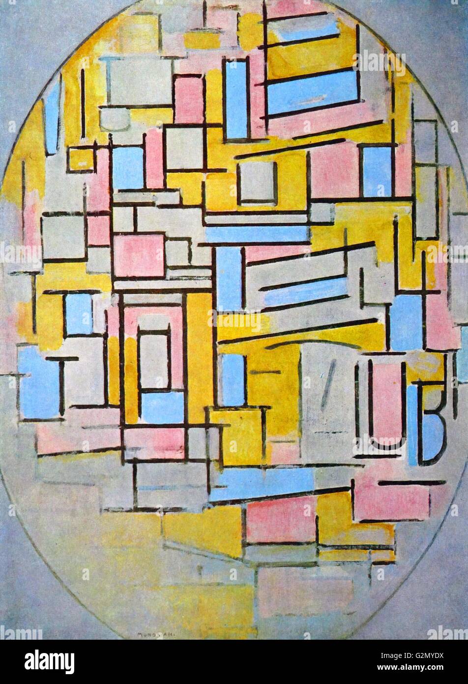 Dipinto dal famoso artista olandese Piet Mondrian (7 marzo 1872 - 1 febbraio 1944), opera intitolata 'Composizione ovale ' dipinte nel 1914. Foto Stock