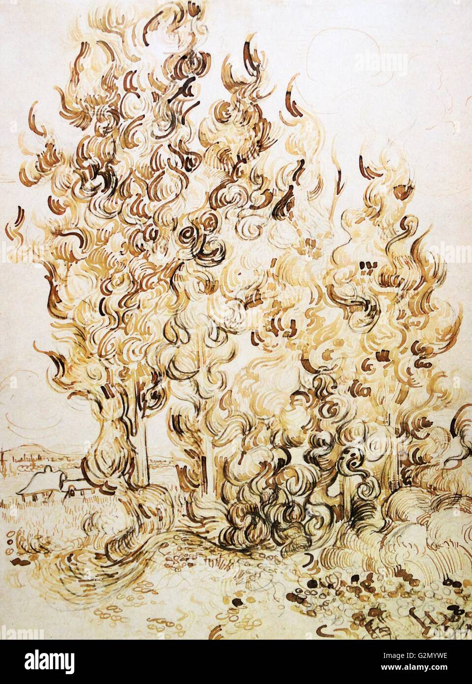 Dipinto dal famoso artista olandese Vincent Van Gogh (30 marzo 1853 - 29 luglio 1890), opera intitolata 'Cipressi'. Completata nel 1889. Foto Stock